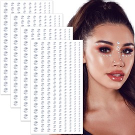 OIIKI 4 Sheets Mini Gems Stickers, Face Jewels Stick on, Adhesive Rhinestone Makeup for Festivals, Parties, Daily Use for Women (3 mm, 4 mm,5 mm, 6 mm, 8 mm, Mixed Pack, Silver)