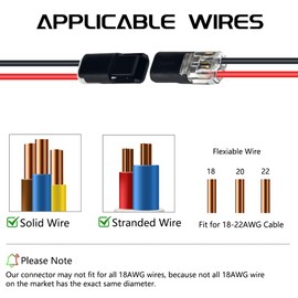 WMYCONGCONG 15 PCS Low Voltage Wire Connector 2 Pins Wire Splice Connectors Universal Compact Wire I Type Connectors No Wire-Stripping Required for 20/22 AWG Cable(I Type)