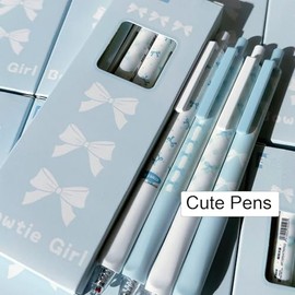 MOZXIRZ 4 piezas de bonitos bolígrafos retráctiles con moño, bolígrafos de gel de 0,5 mm de punta fina, tinta negra, escritura suave, bolígrafos para 