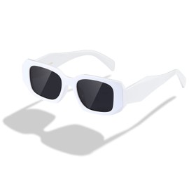 kimorn Rectangle Trendy Sunglasses for Women Men Retro Trendy Sun Glasses 90’s Vintage Square Frame (White Frame Grey Lens)