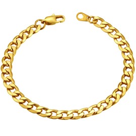 Men's 18K Gold Plated 6mm Curb Cuban Link Chain Bracelet Gifts for Men, 7.5" Length, Send Gift Box