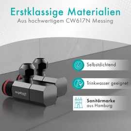 Engelbach® Universal Angle Valve 1/2 Inch Self-Sealing (Set of 2) - Angle Control Valve with Quick Release - Opens and Closes with Only 1/4 Turn - for Cold and Hot Water Pipes