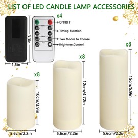 Kneeife-24 Flameless Candle LED Battery-Powered (D2.2 X H4 5 "6") Waterproof Outdoor and Indoor Candle with 10-Key Remote Control and 24-Hour Cycle, Decorative Candle for Family Wedding Parties