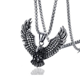 Fusamk Punk Rock Stainless Steel Animal Eagle Tag Pendant Wings Necklace(Steel)