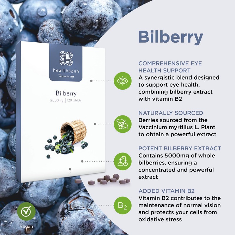 Healthspan Bilberry | 120 Tablets | Naturally Sourced | Vitamin