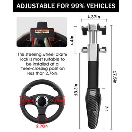 Tevlaphee Steering Wheel Lock with Alarm,Heavy Duty Anti-Theft Car Device Car Lock Car Theft Prevention Universal Fit for Vehicle Truck Van SUV Car Security with 2 Keys