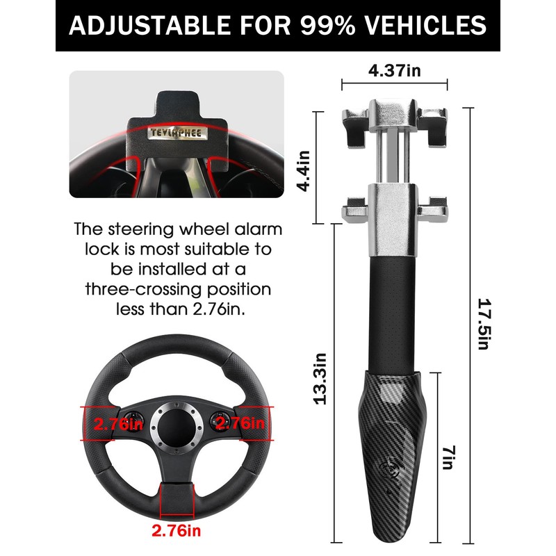 Tevlaphee Steering Wheel Lock with Alarm,Heavy Duty Anti-Theft Car Device