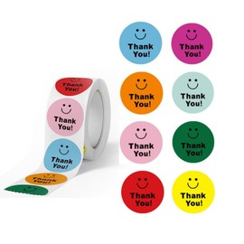 Thank You Round Color Thank You 500 Sheets 1 Roll Mother's Day Wedding Birthday Anniversary Thank You Smile Face Expression (Red, Yellow, Pink, Green, Orange, Light Blue, Blue-Purple)