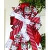 Handmade 10 " RED PLAID w FLOCKED GLITTER SNOWFLAKES WIRED