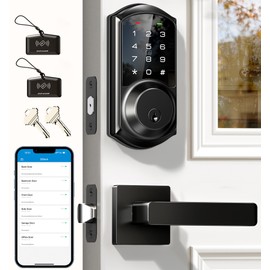 Veise VE06-L Smart Locks with 2 Lever Handle Set, App Control, Keyless Entry Deadbolt for Front Door, Electronic Digital Touchscreen Keypad, Auto Lock, Waterproof, Easy Installation, Matte Black