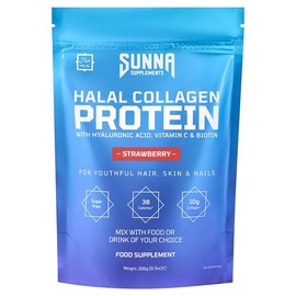 SUNNA SUPPLEMENTS SUNNA SUPPLEMENTS - Halal Bovine Collagen Protein Powder for Hair, Skin, Nails & Joints | Hydrolysed Premium Bovine Collagen Peptides for Women & Men | Strawberry Flavour | Gluten Free | 266g