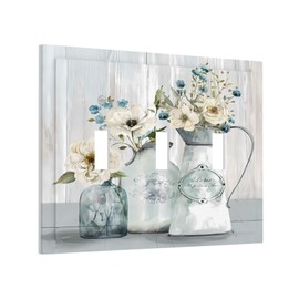 LWDZLHD Vintage Rustic Country Floral Decorative Light Switch Cover Farmhouse Flower Vase 3 Gang Triple Toggle Wall Plate Electrical Faceplate for Bathroom Kitchen Bedroom Decor 6.7" x 4.8"