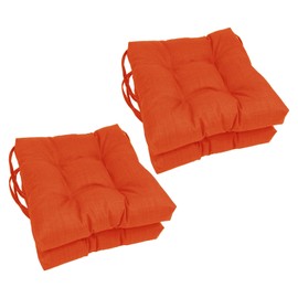 Reversible 3.5" Thick Dining Lounge Non-Slip Square Tufted Indoor Outdoor Patio Chair Cushions Set of 4 | Tangerine Orange Color All Weather Soft Plush Comfortable Fade UV Water Proof 16" X 16"