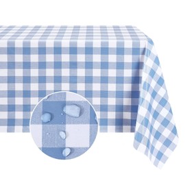 Romanstile Rectangle Vinyl Tablecloth, 100% Waterproof Buffalo Gingham Plastic Table Cloth, Heavy Duty Wipeable Checkered Table Covers for Outdoor, Camping, Picnic, Patio - 54 x 78, Light Blue