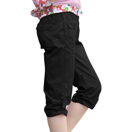 MEILONGER Girls' Shorts for Children, Cotton, Elasticated Waist with Cargo Pockets, 32254 Black, 140