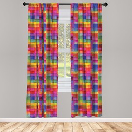 Ambesonne Abstract Window Curtains, Rainbow Colored Geometric Square Shaped Blurry Effects Watercolor Design, Lightweight Decor 2-Panel Set with Rod Pocket, Pair of - 28" x 84", Magenta Multicolor
