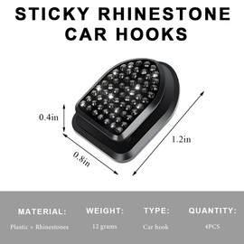 ZNDAW 4 PCS Bling Car Mini Hooks, Cute Rhinestone Adhesive Back Seat Auto Hangers, Multifunctional Crystal Hanging Storage Hook for Vehicle Dashboard Wall Hat Coat Towel Key (Black)