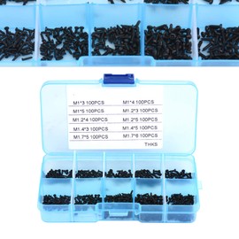 Screws Stainless Steel, 1000 Pieces M1 M1.2 M1.4 M1.7 Cross Drive Pan Head Self Tapping Screws Kits with Box for Machine Woodworking Closure Assortment Set Pack of 1000 (Black)