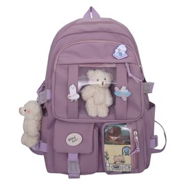 7VSTOHS Kawaii Backpack with Kawaii Pendant and Accessories for Teen Girls Backpack School Aesthetic Backpack, Purple, Kawaii, Cartoonish