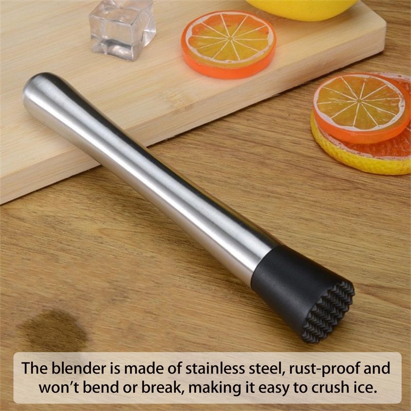 Cocktail Muddler,Stainless Steel Muddler with Grooved Head,Multi-Functional Cocktail Stirrers,20cm Fruit