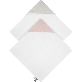 normani Baby Hooded Towel Made of Muslin Terry Towelling Wrap Hooded Towel Made of 100% Organic Cotton in 75 x 75 cm - Bath Towel for Small Children Colour Light Grey/Pink