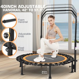 ANCHEER 40" Foldable Mini Trampoline - Max Load 350lbs - 450lbs Indoor Trampoline - with 4 Level Adjustable Foam Handle and Resistance Bands - Adult Exercise Trampoline for Home,Gym and Garden(O)