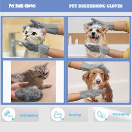 Pet Grooming Gloves-Dog Bath Supplies-pet Supplies-cat Brush-pet Hair Removal Tool -pet Dog Supplies -pet cat Supplies-Efficient Deshedding Glove for Dogs, Cats, Rabbits and Horses - 1 Pack (Gray) A