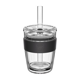 KeepCup Cold Cup - Longplay Double wall Glass Ice Coffee Tumbler with Lid and Straw - 12oz (340ml) - Black