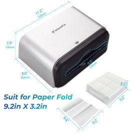 modunful Paper Towel Dispenser Wall Mounted, Multifold Paper Towel Dispenser, C-Fold Paper Towel Holder for Bathroom No Hole Installation, White ABS Cover,Silver