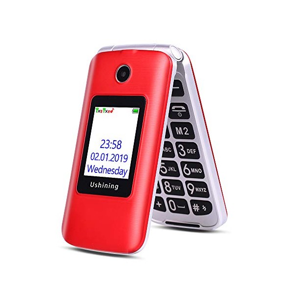 ukuu 3G Big Button Basic Mobile Phones for Elderly, Dual Sim Free Flip up Mobile Phone Unlocked with Dock,Pay As You Go Mobile Phone Easy to Use for Senior (Red)