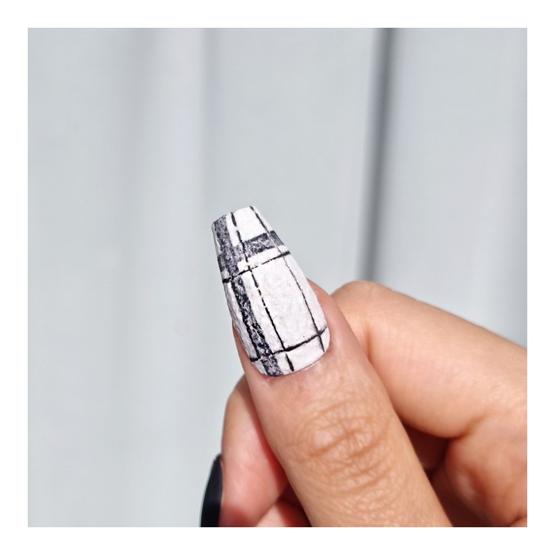 Rough check black handmade nail tip - long point /
