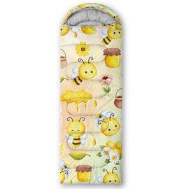 QOOMO Bee Honey Printed Camping Sleeping Bags,3 Season Warm & Cool Weather,Lightweight,Waterproof Sleeping Bags for Adults & Kids,Traveling,and Outdoors,Camping Gear Equipment,31x90inch