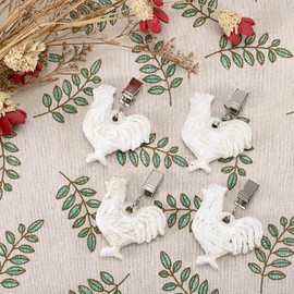 OwnMy Set of 4 Cast Iron Cock Tablecloth Weights Clips on - Outdoor Flag Weights Clips Heavy Duty Metal Curtain Weights, Windproof Patio Table Cover Weighted Clips Picnic Table Cloth Weights, White