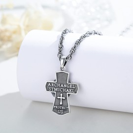 ECHOOY Archangel Michael Cross Pendant for Men 925 Sterling Silver Amulet Necklace Christian Chain Jewellery Men Women 20 + 2 Inches