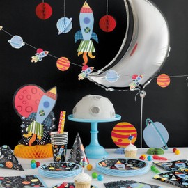 Unique 73265EU Eco-Friendly Paper Plates-23 cm-Outer Space Party-8 Count (Pack of 1), Multicolour
