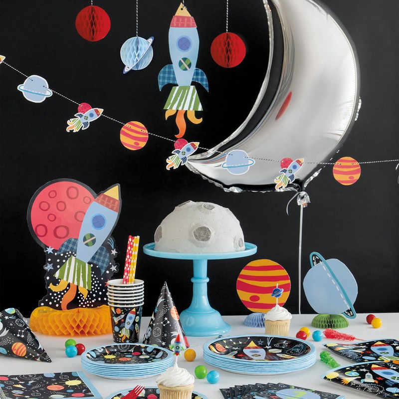 Unique 73265EU Eco-Friendly Paper Plates-23 cm-Outer Space Party-8 Count (Pack