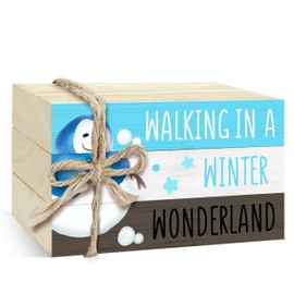 3 Pcs Christmas Decorative Books for Home Decor, Mini Faux Books Decoration, Snowman Wooden Books Tiered Tray Decor, Stacked Books for Decorating Living Room Coffee Tables Bookshelf Fireplace（33）