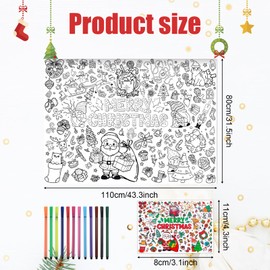 PEUTIER Christmas Giant Coloring Poster with 12 Painting Pens, 43.3x31.5in Merry Christmas Large Coloring Banner Tablecloth Xmas Crafts for Kids Party Supplies Holiday Activities