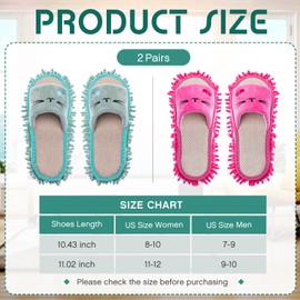 HooLing 2 Pairs Mop Slippers Microfiber Cleaning Dusting Unisex House Washable Mopping Slipper Household Tools for Wood Floor Dust Dirt Tool (Men's 7-9, Women's 8-10,Rose Red, Green)