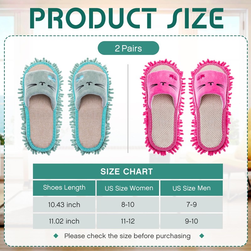 HooLing 2 Pairs Mop Slippers Microfiber Cleaning Dusting Unisex House