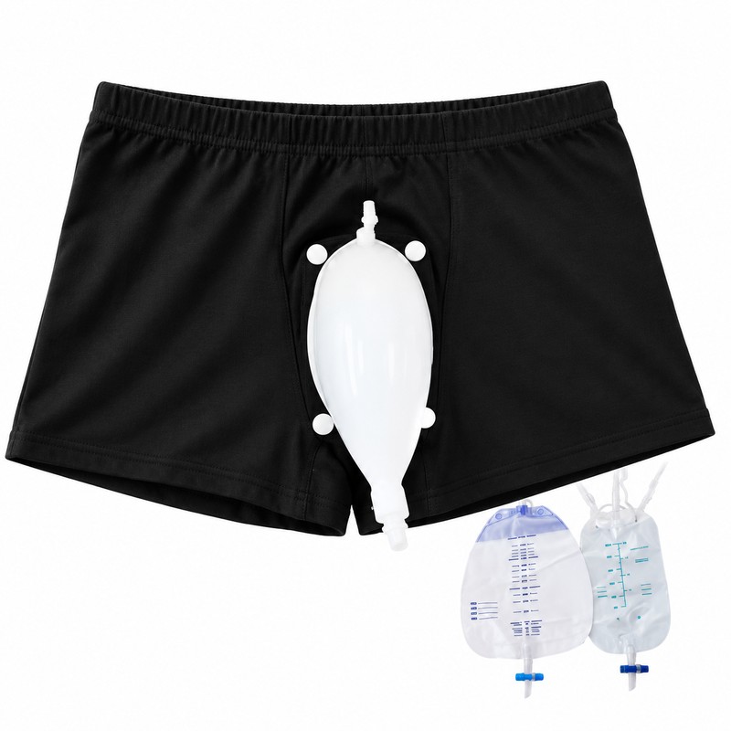 Men's Reusable Urine Collection Kit with External Funnel, Adjustable Underwear