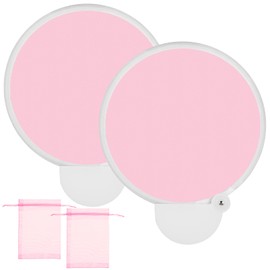 Roowest 2 Pcs Round Foldable Fan with Bag Polyester Colored Blank Sublimation Fans Portable Handheld Compact Fold up Flying Disc Fans for Summer Wedding Party Favor (Pink)