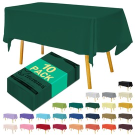 Hereisa Disposable Dark Green Plastic Tablecloth 54x108 Inch, 10-Count Waterproof Rectangle Table Cover for Events, Catering