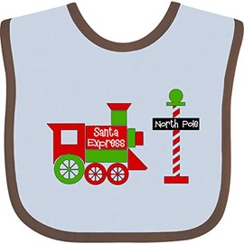 inktastic Christmas Santa Express Train To the North Pole Baby Bib Blue and Chocolate 3cf06