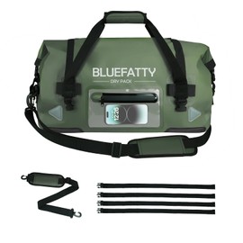BLUEFATTY Large Waterproof Duffel Bag Roll-top Heavy Duty Dry Duffle Bags for Motorcycling, Rafting, Boating, SUP, Kayaking, Travel, 70L(Army Green)