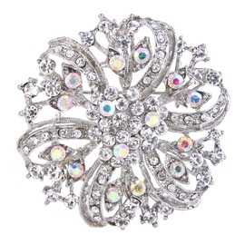 Flyonce Austrian Crystal Vintage Inspired Bridal Flower Brooch Corsage Clear Silver-Tone