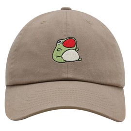JPAK Chubby Frog Open Mouth Premium Dad Hat Embroidered Cotton Baseball Cap ChubbyFrog OpenMouth Khaki