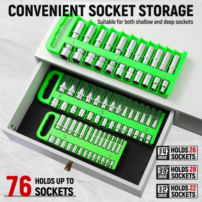 Reniteco Magnetic Socket Organizer Set, 3 Pcs Green Portable Heavy