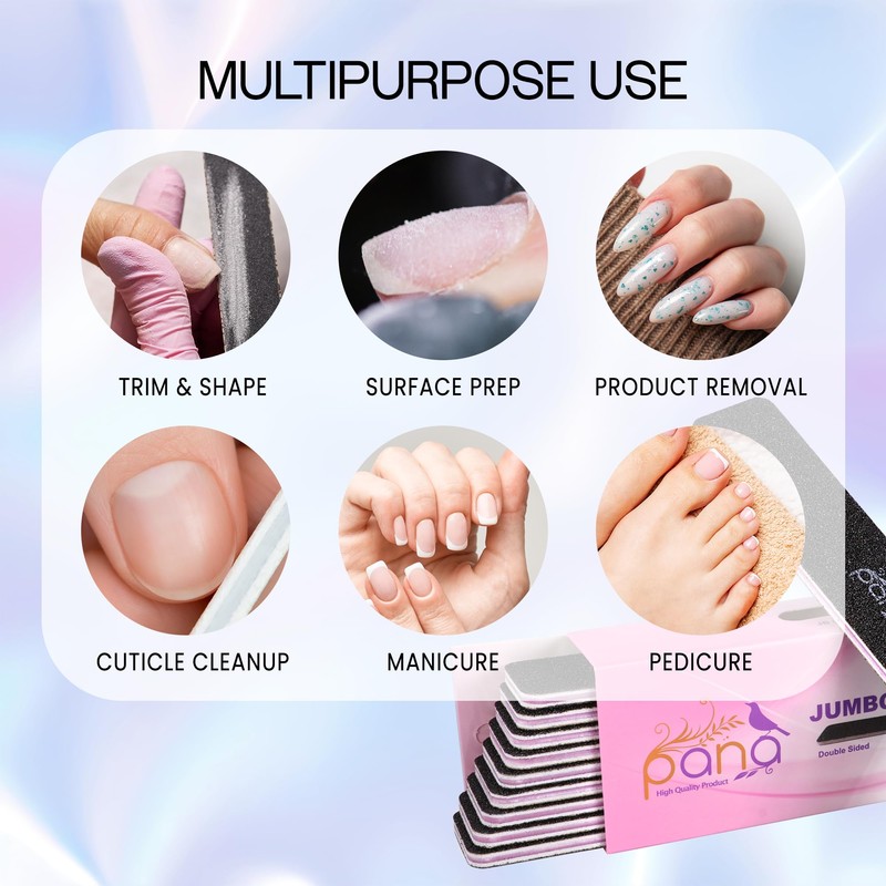 Professional Nail Files Grit 80/80, Jumbo Size Black/Pink Rectangle (50pcs