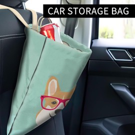 ABUIFDK Cute Car Trash Can, Organizer & Storage Bag, Holds 5L, Red Corgi Dog